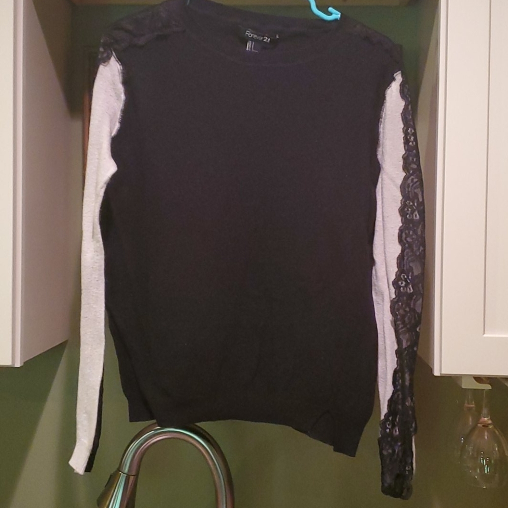 Forever 21 - black sweater - black lace sleeve